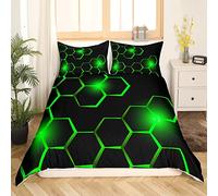 Housse de Couette en nid d'abeille pour enfants Jeux de sport sur glace Ensemble de Literie 200x200cm Garçon Enfant Adolescent décoration Noir Vert Géométrique Housse de Couette Géométriques