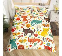 Housse De Couette En Polyester À Motif De Chat Avec Personnages Félins Hipsters Et Ludiques, Parure De Lit Double Décorative 2/3 Pieces Avec Taie D'oreiller