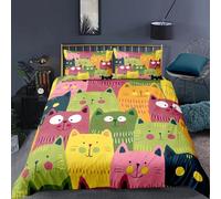 Housse De Couette En Polyester À Motif De Chat Avec Personnages Félins Hipsters Et Ludiques, Parure De Lit Double Décorative 2/3 Pieces Avec Taie D'oreiller