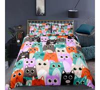 Housse De Couette En Polyester À Motif De Chat Avec Personnages Félins Hipsters Et Ludiques, Parure De Lit Double Décorative 2/3 Pieces Avec Taie D'oreiller