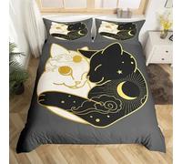 Housse De Couette En Polyester À Motif De Chat Avec Personnages Félins Hipsters Et Ludiques, Parure De Lit Double Décorative 2/3 Pieces Avec Taie D'oreiller