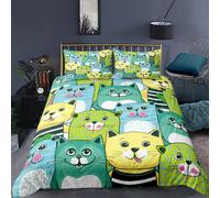 Housse De Couette En Polyester À Motif De Chat Avec Personnages Félins Hipsters Et Ludiques, Parure De Lit Double Décorative 2/3 Pieces Avec Taie D'oreiller