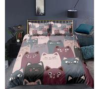 Housse De Couette En Polyester À Motif De Chat Avec Personnages Félins Hipsters Et Ludiques, Parure De Lit Double Décorative 2/3 Pieces Avec Taie D'oreiller