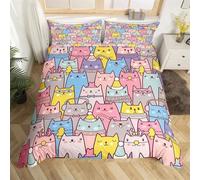 Housse De Couette En Polyester À Motif De Chat Avec Personnages Félins Hipsters Et Ludiques, Parure De Lit Double Décorative 2/3 Pieces Avec Taie D'oreiller