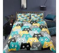 Housse De Couette En Polyester À Motif De Chat Avec Personnages Félins Hipsters Et Ludiques, Parure De Lit Double Décorative 2/3 Pieces Avec Taie D'oreiller