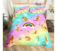 Housse De Couette En Polyester À Motif De Chat Avec Personnages Félins Hipsters Et Ludiques, Parure De Lit Double Décorative 2/3 Pieces Avec Taie D'oreiller