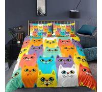 Housse De Couette En Polyester À Motif De Chat Avec Personnages Félins Hipsters Et Ludiques, Parure De Lit Double Décorative 2/3 Pieces Avec Taie D'oreiller