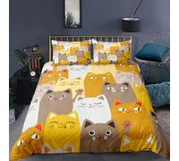 Housse De Couette En Polyester À Motif De Chat Avec Personnages Félins Hipsters Et Ludiques, Parure De Lit Double Décorative 2/3 Pieces Avec Taie D'oreiller