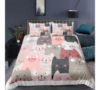 Housse De Couette En Polyester À Motif De Chat Avec Personnages Félins Hipsters Et Ludiques, Parure De Lit Double Décorative 2/3 Pieces Avec Taie D'oreiller