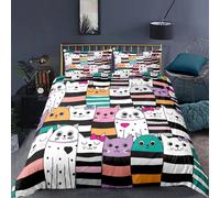 Housse De Couette En Polyester À Motif De Chat Avec Personnages Félins Hipsters Et Ludiques, Parure De Lit Double Décorative 2/3 Pieces Avec Taie D'oreiller