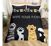 Housse De Couette En Polyester À Motif De Chat Avec Personnages Félins Hipsters Et Ludiques, Parure De Lit Double Décorative 2/3 Pieces Avec Taie D'oreiller