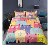 Housse De Couette En Polyester À Motif De Chat Avec Personnages Félins Hipsters Et Ludiques, Parure De Lit Double Décorative 2/3 Pieces Avec Taie D'oreiller