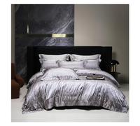 Housse de couette en satin, Ensemble de literie luxe en coton égyptien et marbré Jacquard, ensemble , housse couette douce soyeuse, couvre-lit matelassé taies d'oreiller, 100S(B,King Size 4pcs)