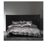 Housse de couette en satin, Ensemble de literie luxe en Jacquard et coton égyptien, Patchwork, doux soyeux, bord ajouré, housse couette, drap plat/housse, taies d'oreiller(E,FLAT BED SHEET-QUEEN 4PCS)