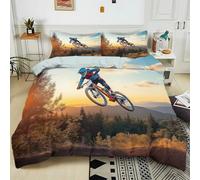 Housse de Couette Enfant 200x200 cm Thème du VTT Imprimé Parure de lit 2 Personnes 3 Pièces Confortable Doux Polycoton avec Fermeture Éclair Literie et 2 Taie d'oreiller