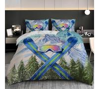 Housse de Couette Enfant 90x190 cm ThèMe du Skateboard d'hiver Parure de Lit 1 Personnes avec Fermeture Éclair - Bleu Housse Couette avec 2 Taie d'oreiller 65x65 cm