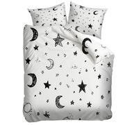 Housse De Couette Enfant Ado 200x200 cm Motif Mignon Étoile Et Lune Blanc 3D Parure de Lit 1/2 Personne Polyester Coton 3 Pièces Housse De Couette avec 2 Taies d'oreiller 65x65 cm