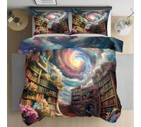 Housse de Couette Enfant étagère Bibliothèque Fleur Plante Housse de Couette 90x190 cm Nébuleuse Vortex Mystique Parure de Lit Microfibre Fermeture Éclair avec 2 Taies d'oreiller 65x65cm