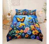 Housse de Couette Enfant Fleurs Printemps Parure de Lit 220x240 Papillons Floraux Rêveurs Boho Sets de Housses de Couettes Ferme Papillon Fleur Bohémien Jardin Marguerite Fleurs Sauvages Pastoral