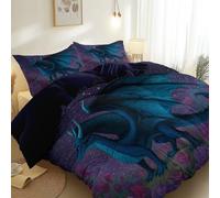 Housse de Couette Enfant Motif Bleu Violet, Parure de Lit en Microfibre Imprimée Peinture À l'huile Fantaisie Dragon, Réversible avec Fermeture Éclair, Douce et Facile d’Entretien, 220 x 240 cm