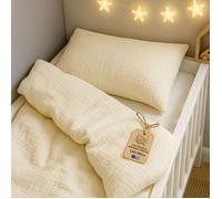 Totsy Baby Housse de Couette Bébé Mousseline 100 x 135 cm Coton - Parure de Lit avec Taie d'oreiller 40 x 60 cm & Fermeture Éclair - Linge de Lit Enfant Mousseline Garçon Fille Oeko-Tex Beige Clair