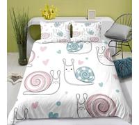 Housse de Couette escargots de Dessin animé, Parure de lit escargots colorés, Housse de Couette à thème Animaux pour Enfants garçons Filles lit Simple/Double 140x200cm(55x79in)+65x65cm(26x26in)*2