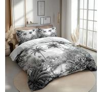 Housse De Couette Esquisse Palmier Jungle Noir Blanc, Parure De Lit Réversible en Microfibre avec Fermeture Éclair Parure De Couette en Microfibre Brossée Douce avec 2 Taie d'oreiller 200 Cm X 200 Cm