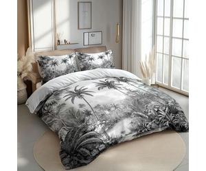Housse De Couette Esquisse Palmier Jungle Noir Blanc, Parure De Lit Réversible en Microfibre avec Fermeture Éclair Parure De Couette en Microfibre Brossée Douce avec 2 Taie d'oreiller 200 Cm X 200 Cm