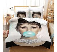 Housse De Couette Et 2 Taies D'oreiller Audrey Hepburn Parure De Lit Double En Microfibre Avec Fermeture Éclair