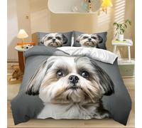 Housse de Couette et taie d'oreiller en Microfibre Douce avec Empreintes de Gros Plan sur Un Animal Shih Tzu pour Filles et Enfants Gris Housse de Couette L'automne 140 x 200 cm