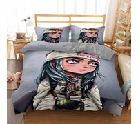 Housse De Couette Et Taie D'oreiller En Microfibre, Parure De Lit Billie Eilish Pour Fille Et Garçon Avec Fermeture Éclair, Be