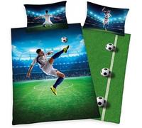 Housse de couette et taie d'oreiller Football Bicycle Kick - Vert - 135 x 200 cm - 100% coton