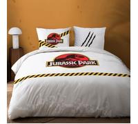 Housse de couette et taie d'oreiller Jurassic World Warning - 100% coton - 240x220 cm - Blanc