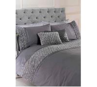 Housse de couette et taie d'oreiller Limoges rose volant gris Super King