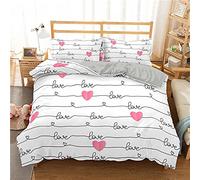Housse de Couette et taie d'oreiller Moderne Love Amour des Couples Motif Amour Minimalisme Impression À l'aise Microfibre Ensembles de Literie (Amour 08,220x240cm)