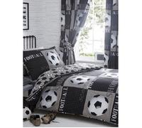 Housse de couette et taie d'oreiller - Shoot - Football - Gris et noir - Design réversible - Lavable en machine