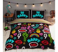 Be Happy Fluo Double Couverture Housse Et D'Oreiller Set Enfants Parure Neuf