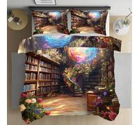 Housse de Couette étagère Bibliothèque Fleur Plante Parure de Lit 220x240 cm AdulteNébuleuse Vortex Mystique Housse de Couette 2 Personnes Fermeture Éclair avec 2 Taies d'oreiller