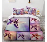 Housse de Couette étoile De Mer 2 Personnes 3D Vie Marine Parure de lit 200x200cm 3 Pièces Microfibre Douce Linge de lit Fermeture Éclair avec Taies d'oreiller 65x65cm(Image 3-4)