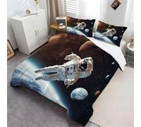 Housse De Couette Fantaisie Galaxie Astronaute Coloré 140 cm x 200 cm, Microfibre Imprimé Housse De Couette avec 2 Taies d'oreiller, Doux Parure De Lit avec Fermeture Éclair pour Toutes Saisons
