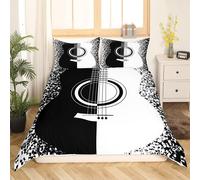 Housse De Couette Feelyou Music Guitar Note De Piano Melody Decor Parure De Lit Pour Enfants Garçons Filles Rock Instruments De Musique Housse De Couette Moderne Blanc Noir Couvre-
