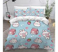 Housse de Couette Fermeture Eclair 220x240 Fraise Et Lapin Housse de Couette Kawaii Mignon Sets de Housse Couette Microfibre Qualité Supérieure Ultra Doux Literie Set 3 Pièces