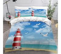 Housse de Couette Fermeture Eclair 220x240 Ultra Doux Housse de Couette Plage Phare Mouette mer Sets de Housse Couette Microfibre Qualité Supérieure Literie Set 3 Pièces