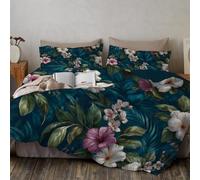 Housse De Couette Feuilles d'hibiscus 140 x 200 cm, Ensemble Deparure De Lit en Fleurs Élégantes De La Jungle Douces, Housse De Couette Multicolore Et 1 Taies D'Oreil