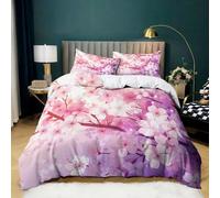Housse de Couette Fleurs Cerisier Japonais 240x220 cm Parure de Lit 3 Pièces en Microfibre Hypoallergénique Aquarelle avec 2 Taies d'oreiller pour Garçons Enfants Filles 2 Personnes Chambre Décor