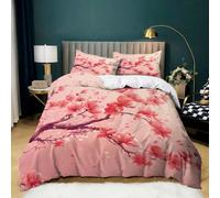 Housse de Couette Fleurs De Cerisier Japonais Imprimé Set de Parure de lit 200x200 cm pour Enfants Adulte, avec 2 taies d'oreiller 65x65 cm, Doux et Sans Repassage Microfibre pour lit 1 Personne