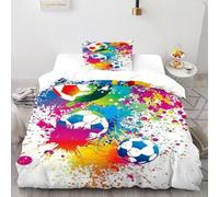 Housse De Couette Football coloré Parure De Lit 1 Personnes 2 Pièces Art Housse De Couette avec Taie d'oreiller 100% Coton Single（135x200cm）