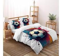 Housse De Couette Football Parure De Lit 3 Pièces Art Housse De Couette avec Taie d'oreiller,100% Coton Double（200x200cm）