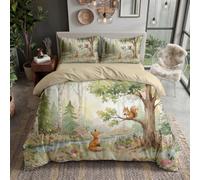 Housse de Couette Forêt Contes Fées Réversible avec 2 Taie Oreillers