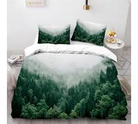 Housse De Couette Forêt De Brume Végétale Parure De Lit Motif 220x240cm Housse Couette avec Fermeture Éclair-Adulte Ado Enfants Sets De Housses De Couettes Microfibre, Vert